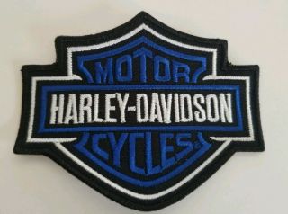 Harley Davidson Motorcycles Small Patch Bar Shield Blue And Black 3.  5 " X2.  75 "