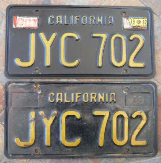 Vintage (1963) Black And Gold California License Plate Set