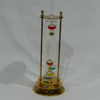 Galileo Archimedes Five Glass Bubble Thermometer Brass Tiered Stand 14 " High
