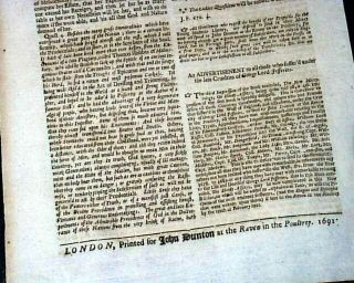 Rare 1691 ATHENIAN MERCURY 17th Century London COFFEEHOUSE British Old Newspaper 4
