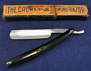 Vintage Ern German 5/8 " Crown & Sword Cut Throat Straight Razor Solingen