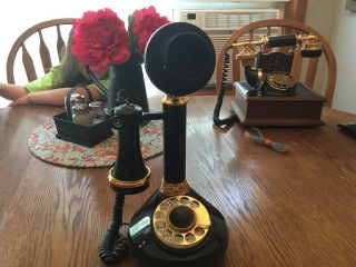 Vintage Candlestick Telephone Rotary Dial Black Retro Phone Great