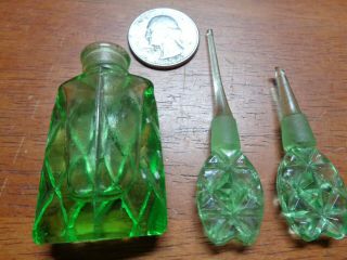 Vintage Made In Occupied Japan Green Glass Perfume Bottle w/ Stoppers Art Deco 2