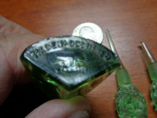 Vintage Made In Occupied Japan Green Glass Perfume Bottle w/ Stoppers Art Deco 3