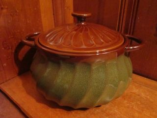 Paula Deen Signature Stoneware 4 - Quart Brown Green Bean Pot W/ Lid Discontinued