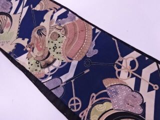 74151 Japanese Kimono / Antique Chuya Obi / Armor Weapons Motif