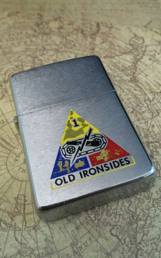 Vintage U.  S.  Army 1st Armored Division Old Ironsides Zippo Lighter Military Tank