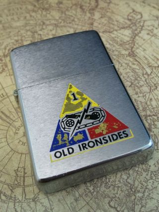 Vintage U.  S.  Army 1st Armored Division Old Ironsides Zippo Lighter Military Tank 6
