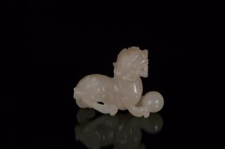 Asian Chinese Jade Carving Of Statue / Figure Of Foo Dog W Ball
