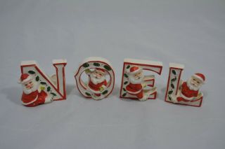 Vintage Santa N O E L Noel Candle Holders Ceramic Christmas Japan
