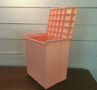 Vintage Small Pink Vented Plastic Clothes Laundry Hamper 16 " Tall