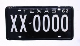 Vintage 1962 Texas Sample License Plate Xx - 0000