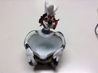 Vintage Murano Style Clown Cigar Ashtray Hand Made Amber Olive White Glass