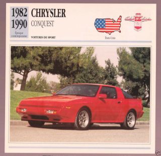 1982 - 1990 Chrysler Conquest Car Photo Spec Sheet Info Stat French Atlas Card