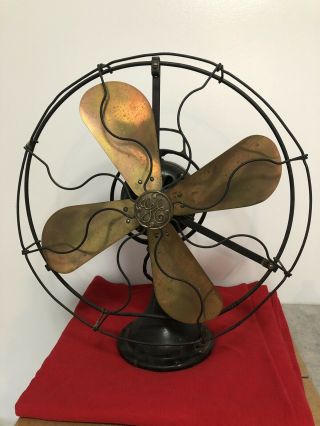 Antique Vintage G.  E.  Electric Fan 16 " Oscillating Brass Blades General Electric
