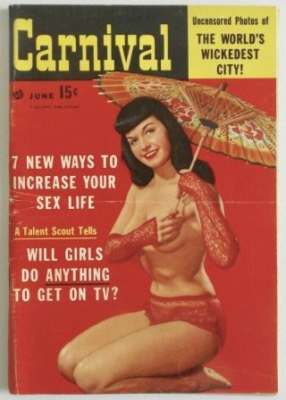 June 1956 Carnival Pocket - Size Digest Pin - Up Bettie Page Cover,  Brigette Bardot