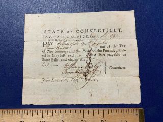 1782 State Of Connecticut Revolutionary War Pay Document