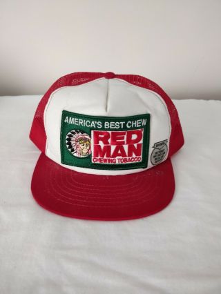 Vintage Red Man Chewing Tobacco Mesh Snapback With Warning Label