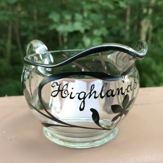 Vintage Highlands,  Nj Clear Glass Souvenir 3” Pitcher Metal Overlay Jersey Shore
