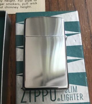 1959 Zippo Lighter Slim U.  S.  S.  United States Steel silver green box Rare NOS 4