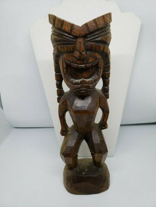 Vintage Hand Carved Wooden Hawaii God Of War Ku Mulikihaamea Matekitoga Tiki 10 "