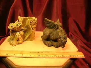 2 Random Winged Dragon/gargoyle Statues - Castle Candleholder - Plaster & Resin - F/sh