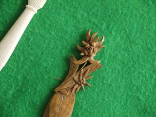 2 Page Book Markers Including An Antique Wooden Carved Detailed Flower