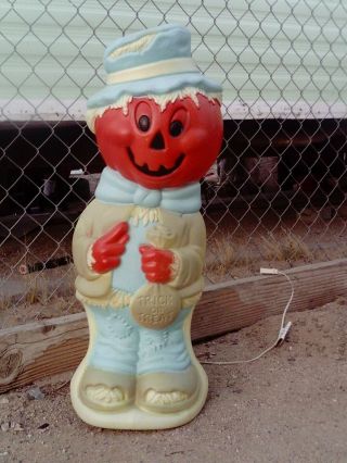 Vintage 35 " Scarecrow With Pumpkin Head & Trick Or Treat Bag Halloween Blow Mold