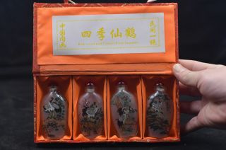 4pc Chinese Folk Inside Painted Four Seasons Hok Glass Snuff Bottle