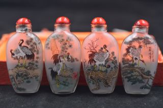 4pc Chinese folk Inside painted Four Seasons Hok glass SNUFF BOTTLE 2
