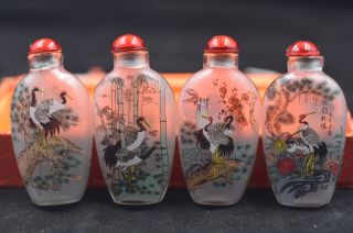4pc Chinese folk Inside painted Four Seasons Hok glass SNUFF BOTTLE 3