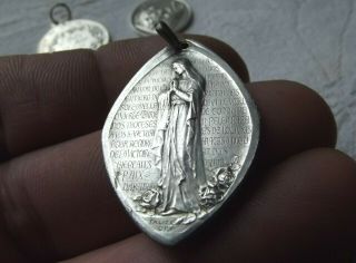 Large Antique French Ww1 Silver Plated Pendant O.  L Lourdes Signed Falize