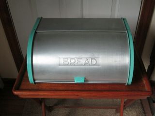 Vintage Kromex Spun Aluminum Bread Box - Aqua Turquoise