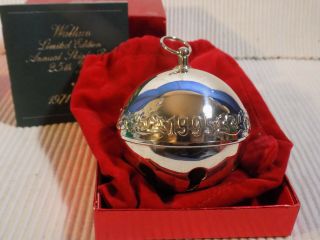 1995 Wallace Annual Silver Plate Sleigh Bell Christmas Ornament - Orig Box - Exc