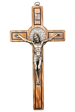 9.  37 " San Benito Cruz St Benedict Medal Italian Olive Wood Wall Cross Crucifix