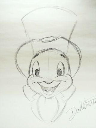 Jiminy Cricket Disney Art Sketch Signed By Don Ducky Williams Pinocchio Unique
