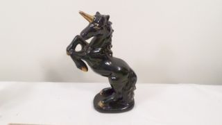 Vintage Black & Gold Ceramic 8 1/2 " Art Pottery Unicorn Figurine