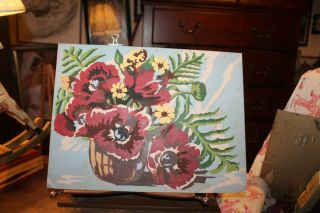 Vintage Mid Century Oil Painting Paint By Numbers Flowers In A Bowl 12 " X 16 "