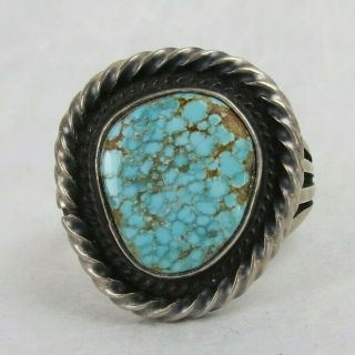 Fantastic Spiderweb Blue Turquoise Ring Sterling Silver Navajo Raymond Delgarito