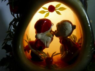 Vintage Glow Christmas Candle Santa Mrs Claus Kissing 1950 