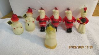 7 Vintage Tavern Hollow Wax Figural Christmas Ornaments - Snowman - Angel - Vgc