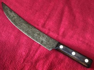 Vintage Rare Factory Grooved Foster Bros Carbon Steel 10 " Blade Butcher Knife