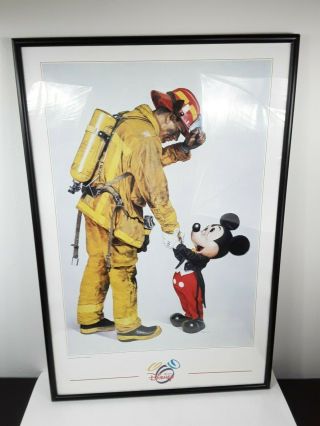 Disney Mickey Mouse Fireman Charles Boyer 24 X 36 Poster Black Frame Art