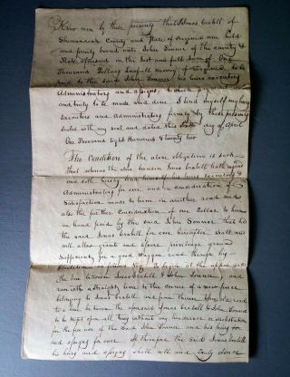 Antique Document Virginia Land Bond For Wagon Road 1822