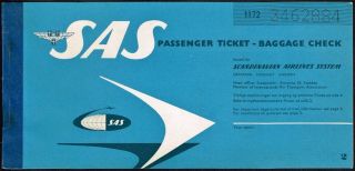 Sas Scandinavian Airlines Aviation Passenger Ticket 1961 2
