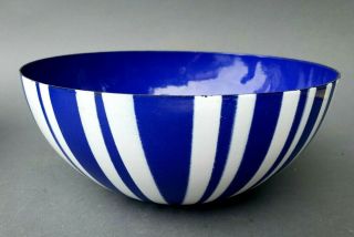 Mid - Century Blue White Enamel Striped Bowl Cathrineholm 8 3/4 "