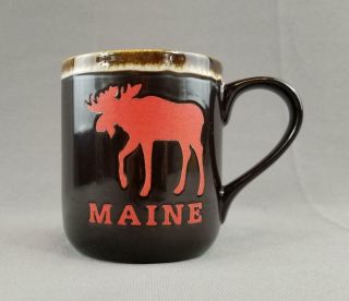 Maine Me Souvenir Red Moose Brown Glazed Pottery Large Coffee Mug / Tea Cup