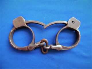 Antique Towers Detective Western Cowboy Marshal Handcuffs Leg Irons Purs W Key