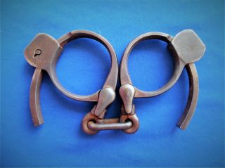 antique TOWERS DETECTIVE western cowboy marshal handcuffs leg irons purs w key 2