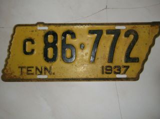 Antique Tennessee 1937 License Plate
